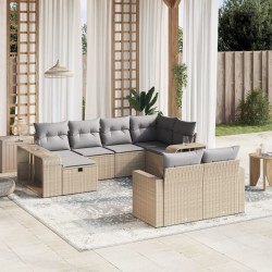 vidaXL Juego de sofás jardín con cojines beige 10 pzas ratán sintético