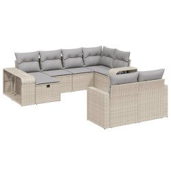 vidaXL Juego de sofás jardín con cojines beige 10 pzas ratán sintético