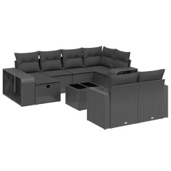 vidaXL Set de sofás de jardín 11 pzas y cojines ratán sintético negro