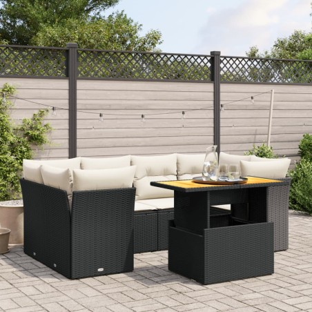 vidaXL Set de comedor de jardín 7 pzas y cojines ratán sintético negro