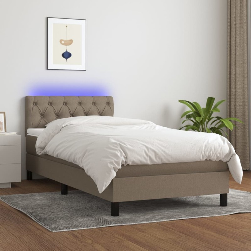 vidaXL Cama box spring colchón y luces LED gris taupe 80x200 cm vidaXL Cama box spring colchón y luces LED gris taupe 80x200 cm