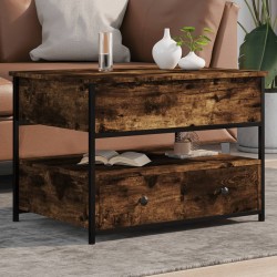 vidaXL Mesa de centro madera ingeniería metal roble humo 70x50x50 cm