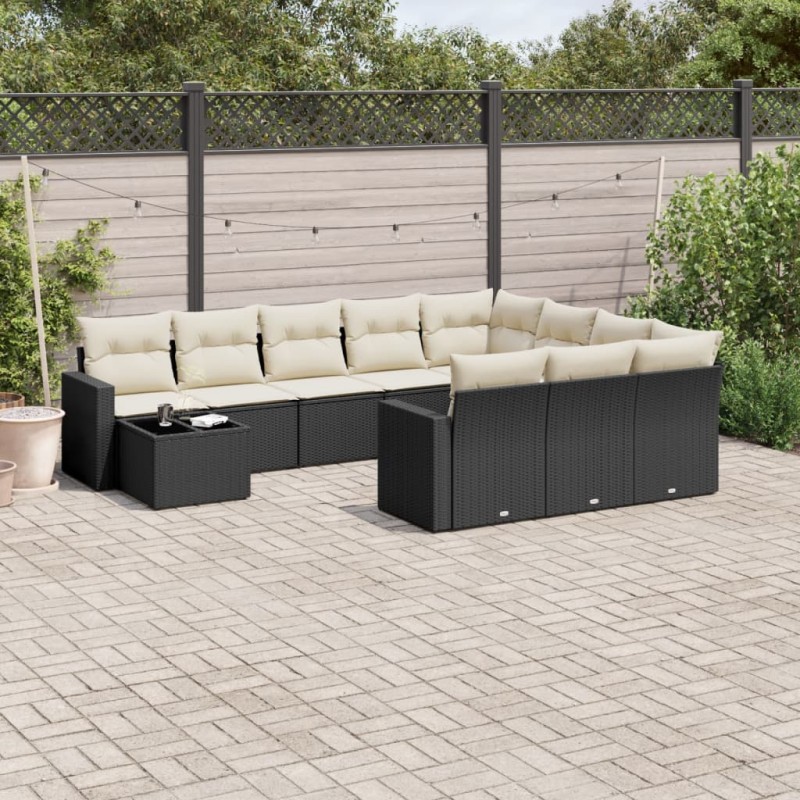 vidaXL Set de sofás de jardín 11 pzas y cojines ratán sintético negro vidaXL Set de sofás de jardín 11 pzas y cojines ratán sintético negro
