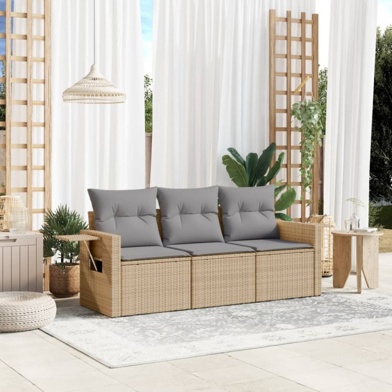 vidaXL Juego de sofás de jardín con cojines beige 3 pzas ratán PE vidaXL Juego de sofás de jardín con cojines beige 3 pzas ratán PE