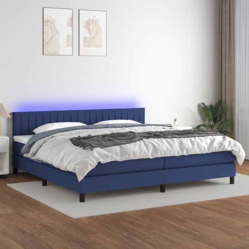 vidaXL Cama box spring colchón y luces LED tela azul 200x200 cm