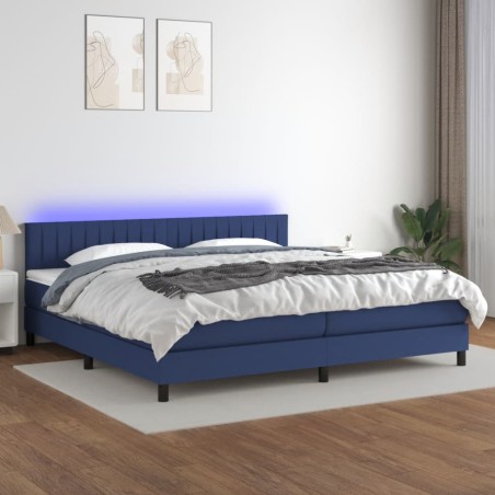 vidaXL Cama box spring colchón y luces LED tela azul 200x200 cm
