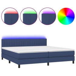 vidaXL Cama box spring colchón y luces LED tela azul 200x200 cm