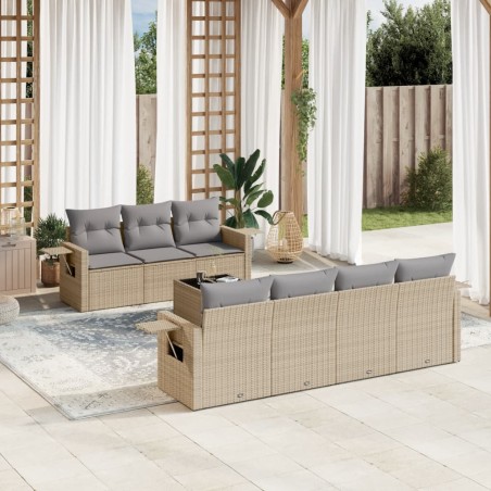 vidaXL Juego de sofás de jardín con cojines beige 8 pzas ratán PE