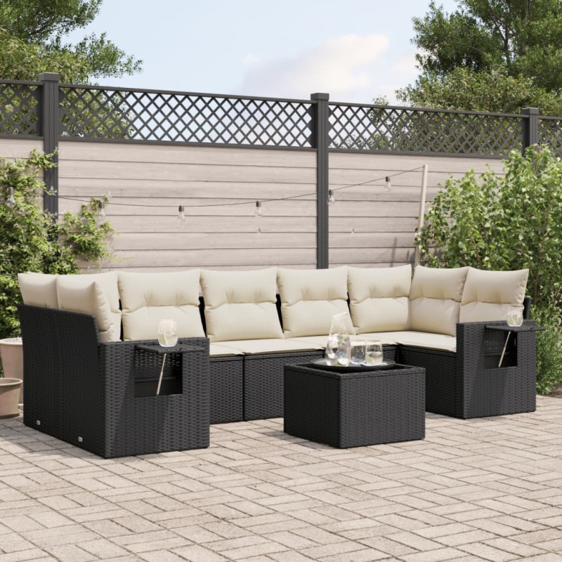 vidaXL Set de sofás de jardín 8 piezas y cojines ratán sintético negro vidaXL Set de sofás de jardín 8 piezas y cojines ratán sintético negro