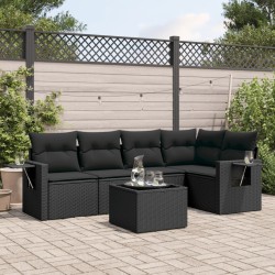 vidaXL Set de sofás de jardín 6 piezas y cojines ratán sintético negro