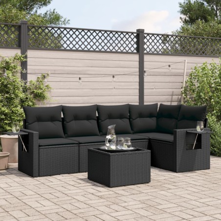 vidaXL Set de sofás de jardín 6 piezas y cojines ratán sintético negro
