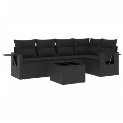 vidaXL Set de sofás de jardín 6 piezas y cojines ratán sintético negro