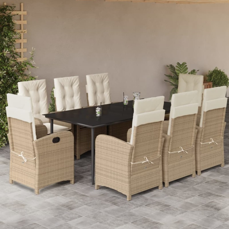 vidaXL Set comedor de jardín 9 pzas con cojines ratán sintético beige vidaXL Set comedor de jardín 9 pzas con cojines ratán sintético beige