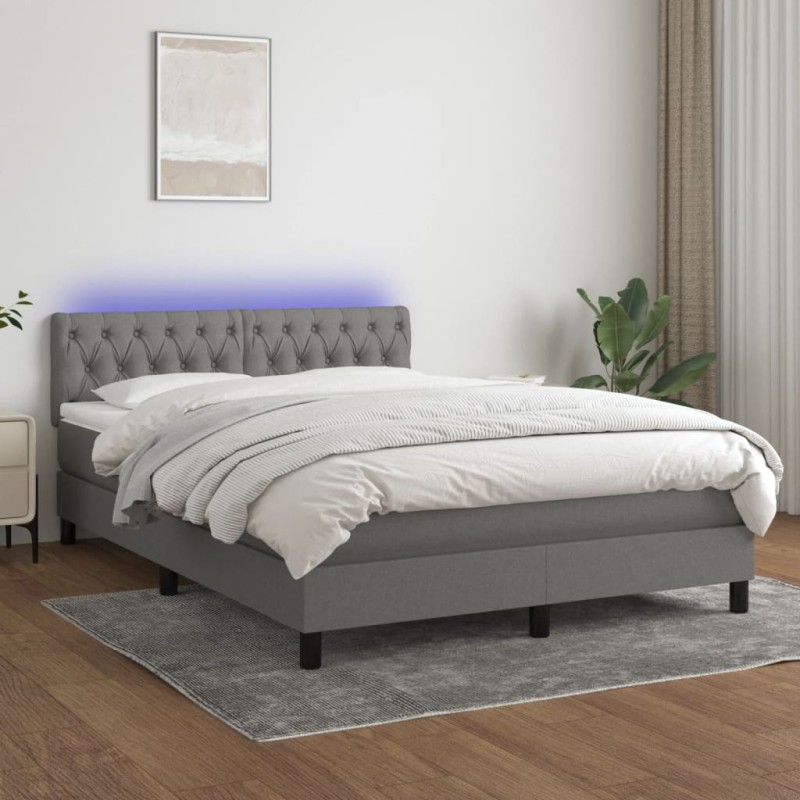 vidaXL Cama box spring colchón y luces LED tela gris oscuro 140x200 cm vidaXL Cama box spring colchón y luces LED tela gris oscuro 140x200 cm