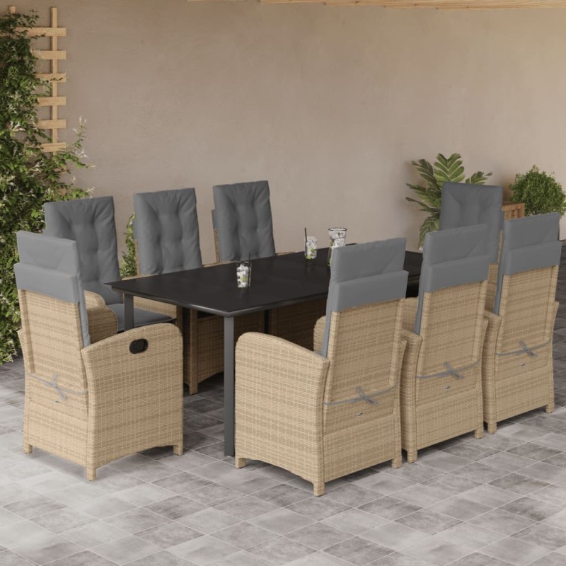 vidaXL Set comedor de jardín 9 pzas con cojines ratán sintético beige vidaXL Set comedor de jardín 9 pzas con cojines ratán sintético beige