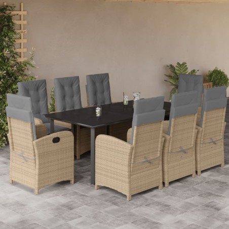 vidaXL Set comedor de jardín 9 pzas con cojines ratán sintético beige