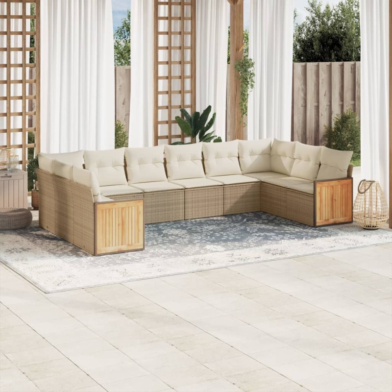 vidaXL Juego de sofás jardín con cojines beige 10 pzas ratán sintético vidaXL Juego de sofás jardín con cojines beige 10 pzas ratán sintético