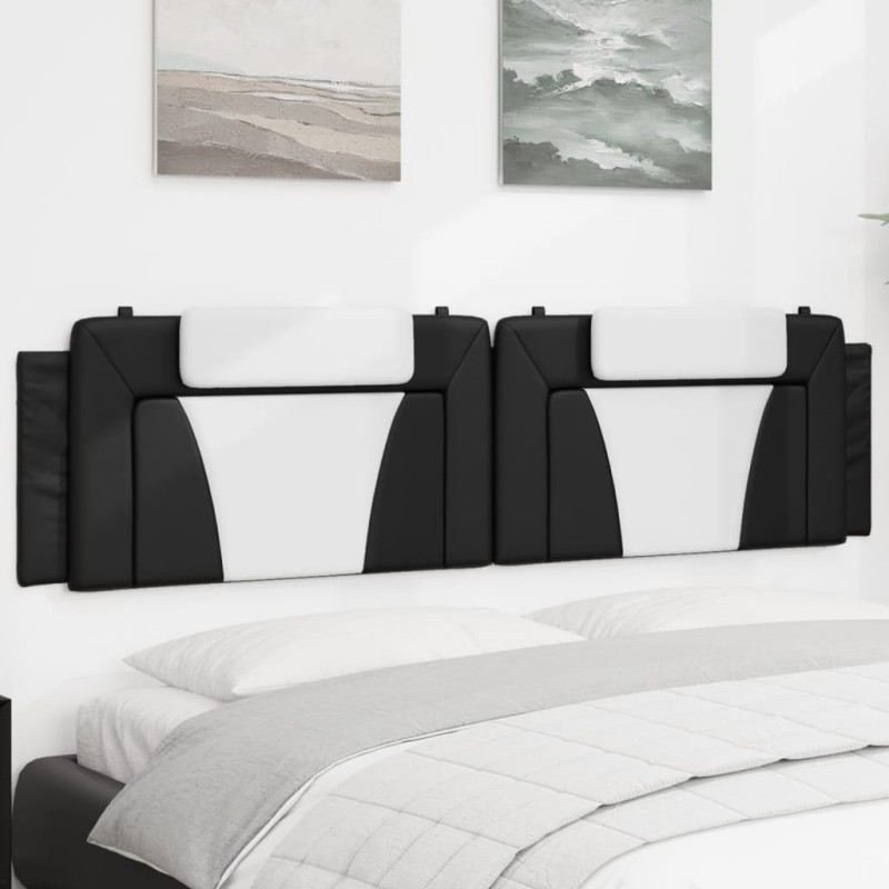 vidaXL Cabecero de cama acolchado cuero sintético negro blanco 200 cm vidaXL Cabecero de cama acolchado cuero sintético negro blanco 200 cm