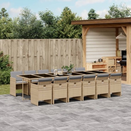 vidaXL Set comedor de jardín con cojines 13 pzas ratán sintético beige
