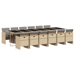 vidaXL Set comedor de jardín con cojines 13 pzas ratán sintético beige