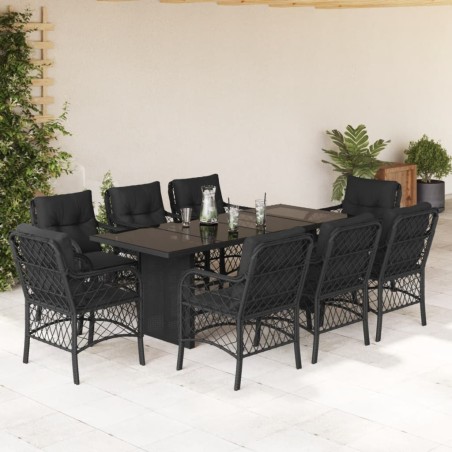 vidaXL Set de comedor de jardín 9 pzas y cojines ratán sintético negro