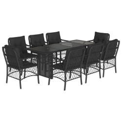 vidaXL Set de comedor de jardín 9 pzas y cojines ratán sintético negro