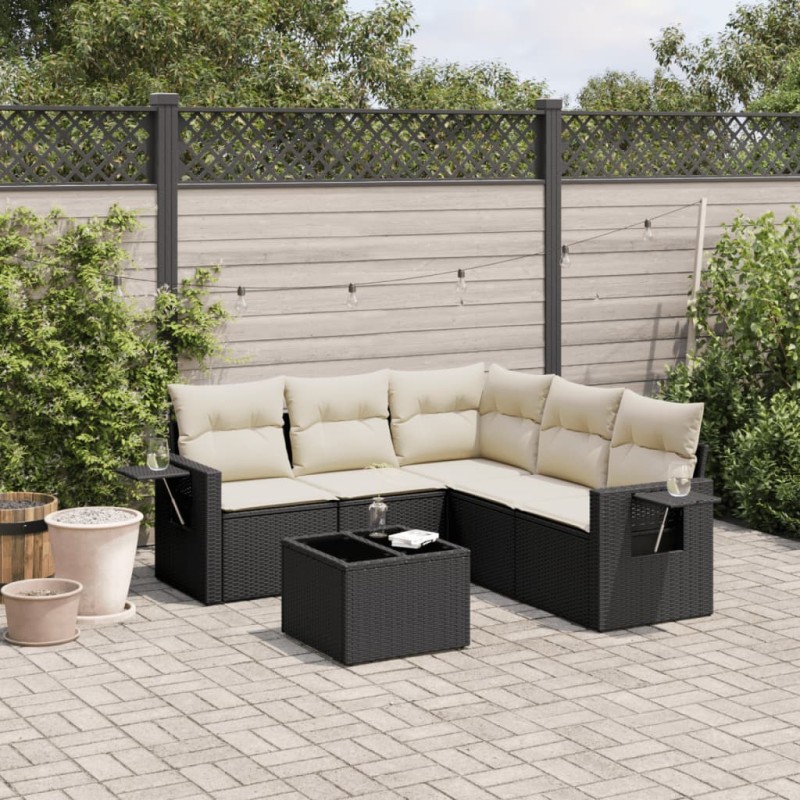 vidaXL Set de sofás de jardín 6 piezas y cojines ratán sintético negro vidaXL Set de sofás de jardín 6 piezas y cojines ratán sintético negro