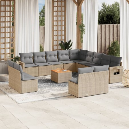 vidaXL Set sofás jardín 14 pzas y cojines ratán sintético beige mezcla