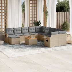 vidaXL Set sofás jardín 14 pzas y cojines ratán sintético beige mezcla