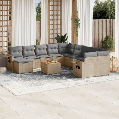 vidaXL Set sofás jardín 14 pzas y cojines ratán sintético beige mezcla