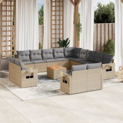 vidaXL Set sofás jardín 14 pzas y cojines ratán sintético beige mezcla