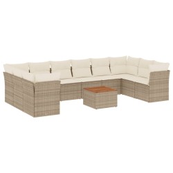vidaXL Set de sofás de jardín 11pzas con cojines ratán sintético beige