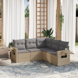 vidaXL Juego de sofás jardín con cojines 5 pzas ratán sintético beige