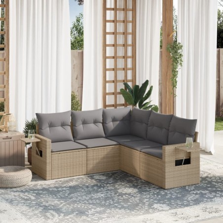 vidaXL Juego de sofás jardín con cojines 5 pzas ratán sintético beige