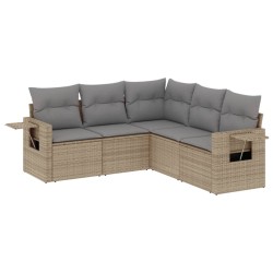 vidaXL Juego de sofás jardín con cojines 5 pzas ratán sintético beige