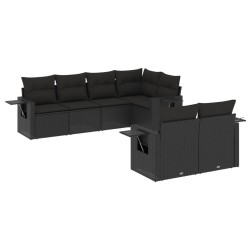 vidaXL Set de comedor de jardín 7 pzas y cojines ratán sintético negro
