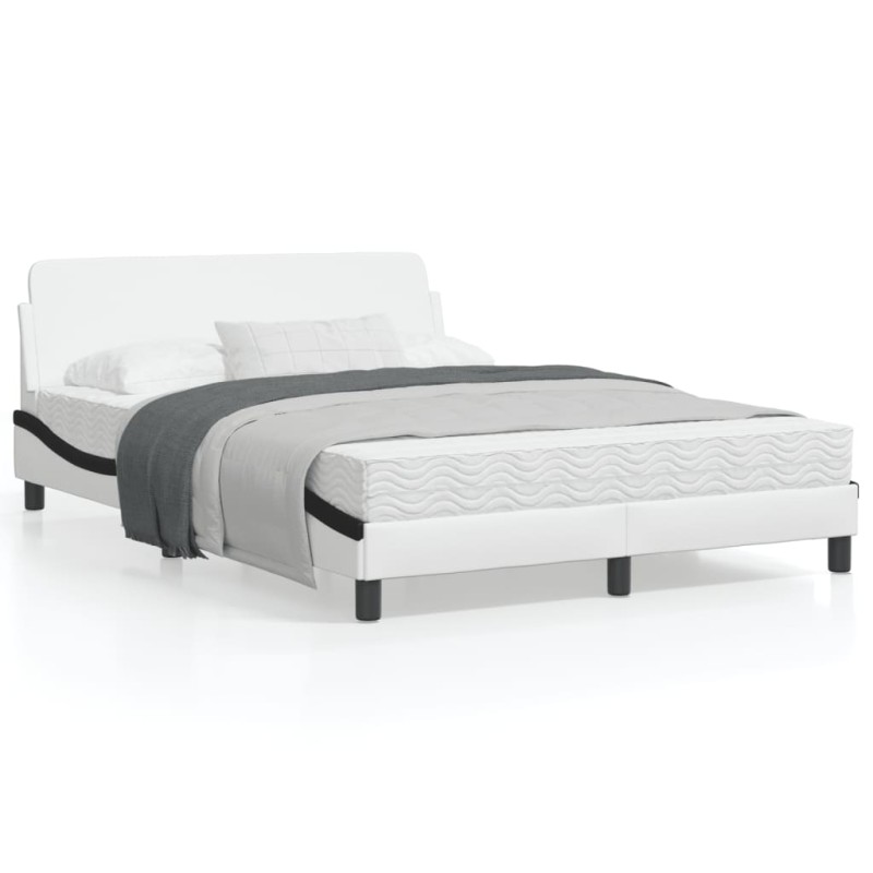 vidaXL Estructura cama cabecero cuero sintético blanco negro 120x200cm vidaXL Estructura cama cabecero cuero sintético blanco negro 120x200cm
