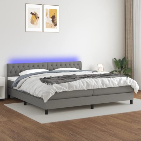vidaXL Cama box spring colchón y luces LED tela gris claro 200x200 cm