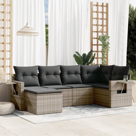 vidaXL Set de muebles de jardín 6 pzas y cojines ratán sintético gris