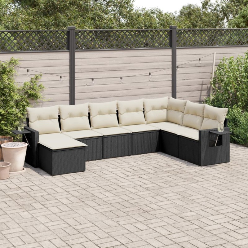 vidaXL Set de sofás de jardín 8 piezas y cojines ratán sintético negro vidaXL Set de sofás de jardín 8 piezas y cojines ratán sintético negro