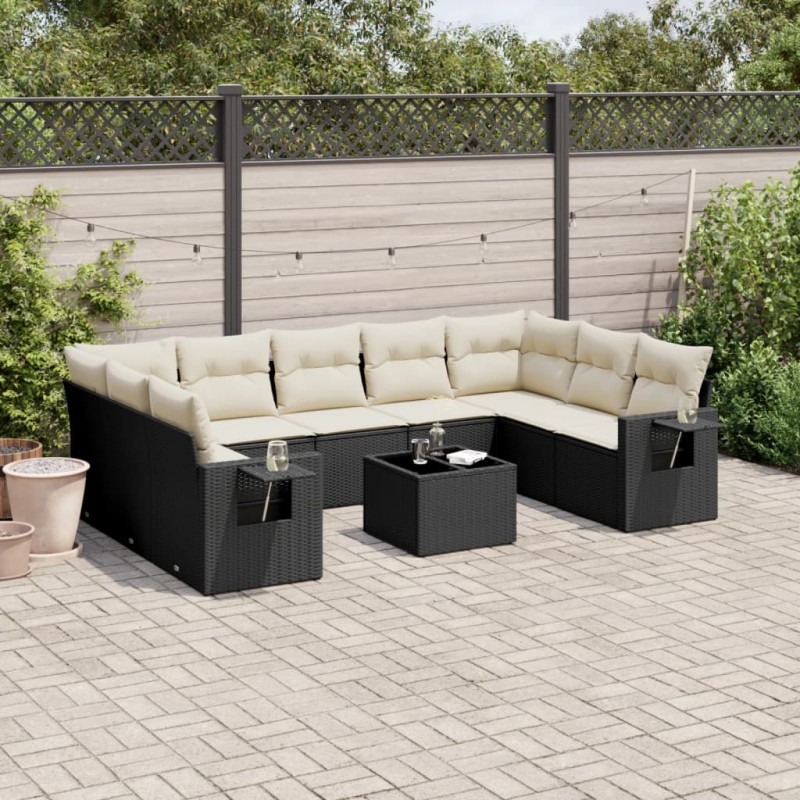 vidaXL Set de sofás de jardín 10 pzas cojines ratán sintético negro vidaXL Set de sofás de jardín 10 pzas cojines ratán sintético negro