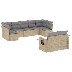 vidaXL Set de sofás de jardín 9 pzas con cojines ratán sintético beige