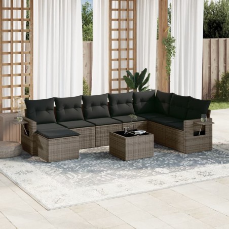 vidaXL Set de muebles de jardín 9 pzas y cojines ratán sintético gris