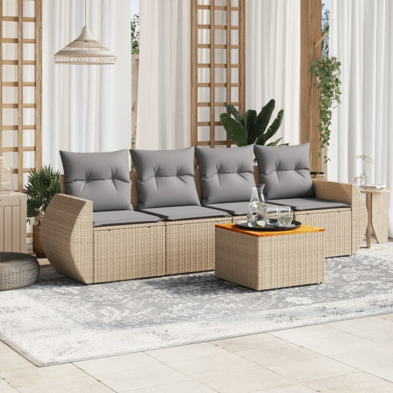 vidaXL Juego de sofás jardín con cojines 5 pzas ratán sintético beige vidaXL Juego de sofás jardín con cojines 5 pzas ratán sintético beige