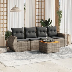 vidaXL Juego de sofás jardín con cojines 5 pzas ratán sintético gris