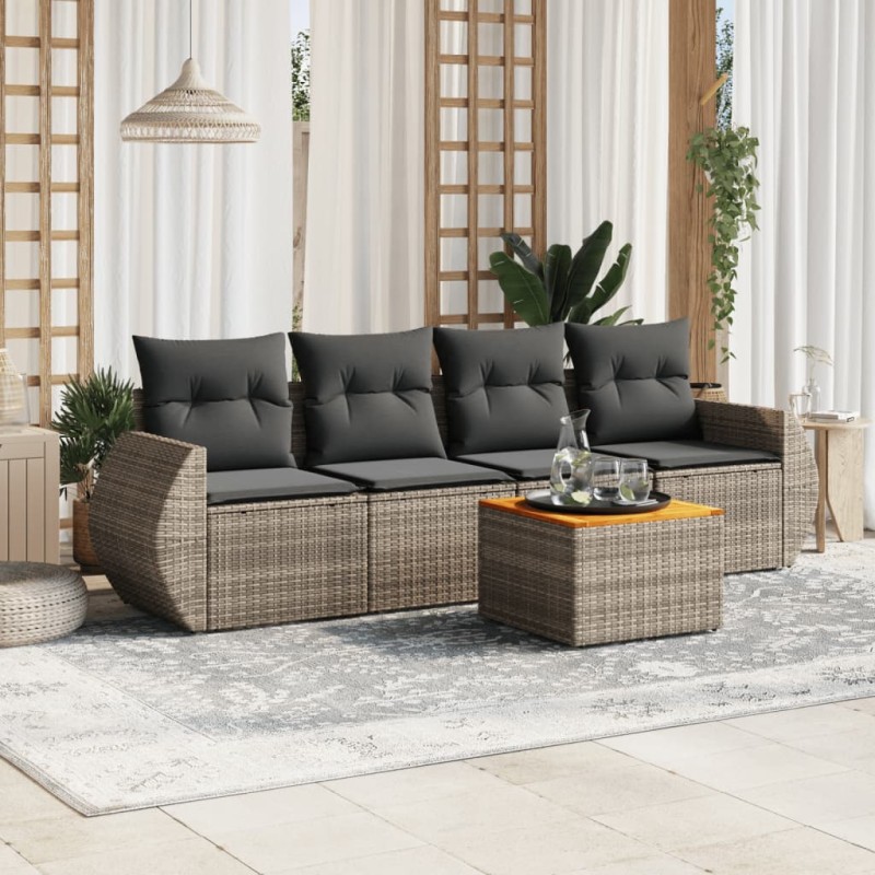 vidaXL Juego de sofás jardín con cojines 5 pzas ratán sintético gris vidaXL Juego de sofás jardín con cojines 5 pzas ratán sintético gris