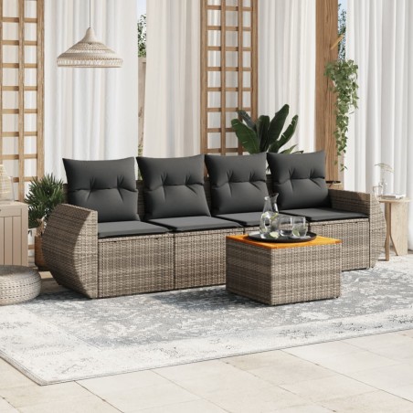 vidaXL Juego de sofás jardín con cojines 5 pzas ratán sintético gris