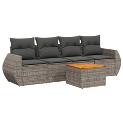 vidaXL Juego de sofás jardín con cojines 5 pzas ratán sintético gris