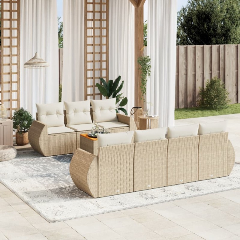 vidaXL Juego de sofás de jardín con cojines beige 8 pzas ratán PE vidaXL Juego de sofás de jardín con cojines beige 8 pzas ratán PE