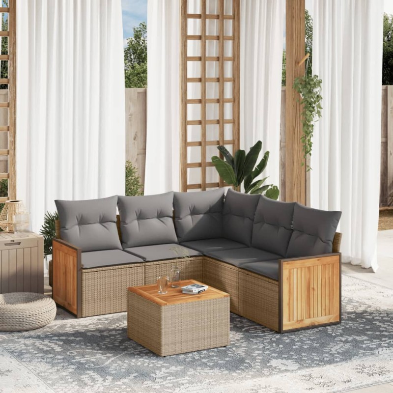 vidaXL Juego de sofás jardín con cojines 6 pzas ratán sintético beige vidaXL Juego de sofás jardín con cojines 6 pzas ratán sintético beige